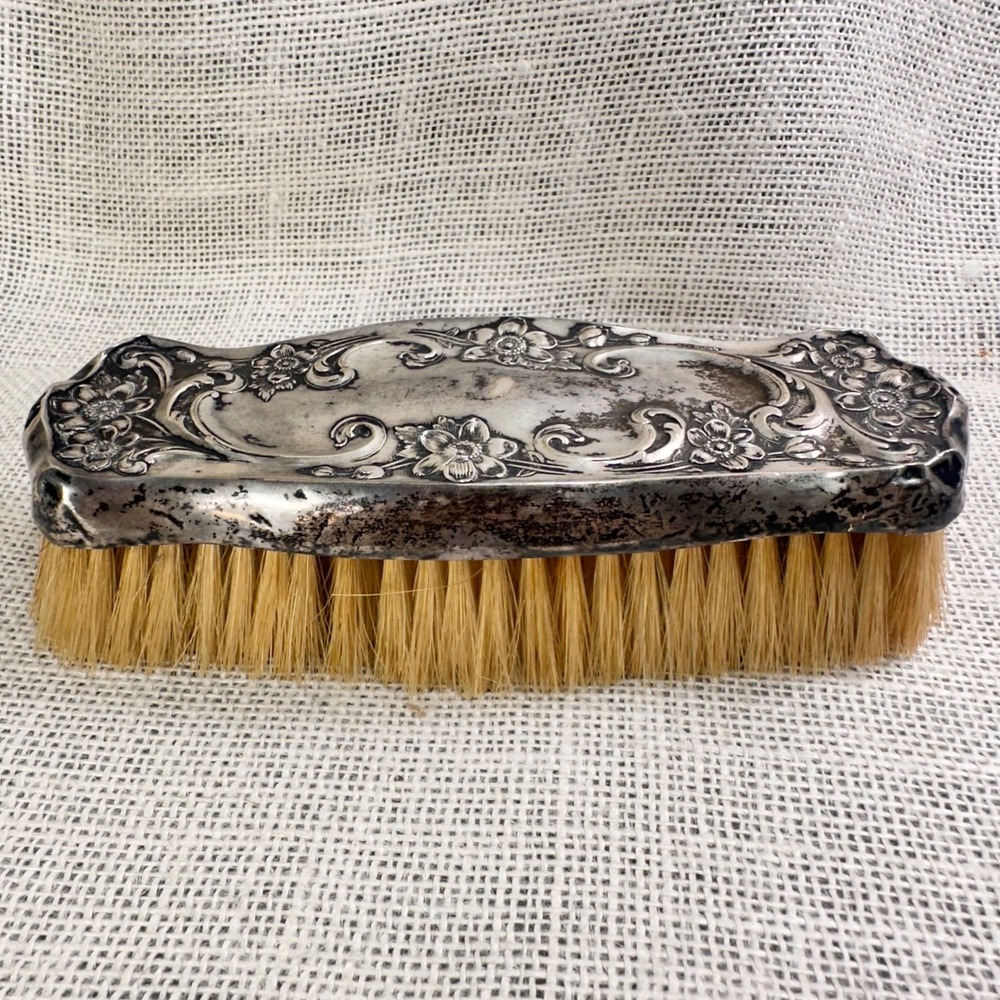 Antique Sterling Silver Clothes Brush Repousse Floral Art Nouveau 7.25 inch